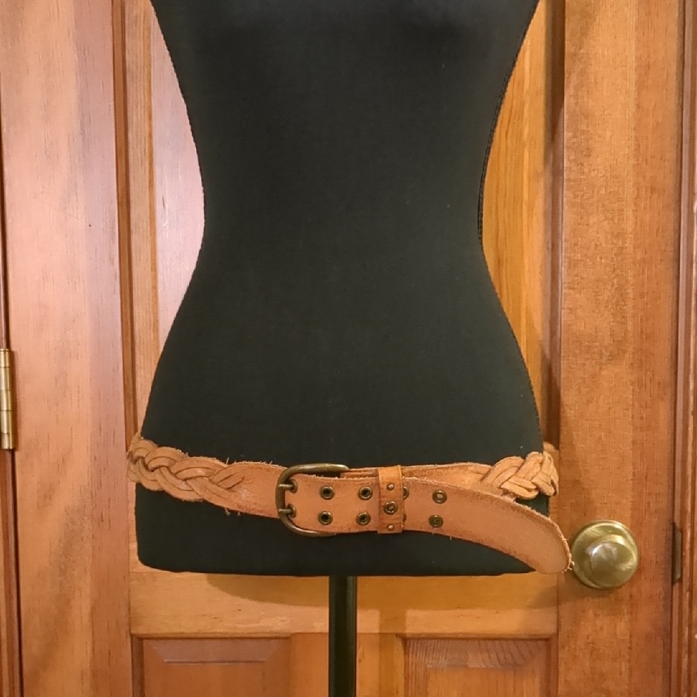 Vintage Braided Tan Leather Belt